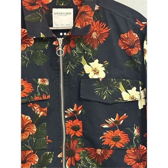 Denim & Flower Ricky Singer 100% Cotton Zip Front Jacket Floral Print Sz M Hawia - Picture 7 of 7